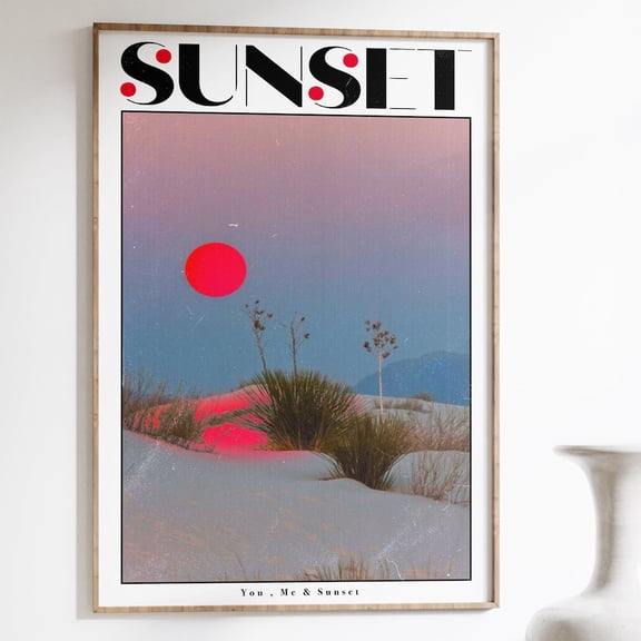 Sunset Poster 70S Retro Print Red Wall Art Beach Poster Summer House Poster Psychedelic Art Trippy Poster Preppy Print Dorm Poster