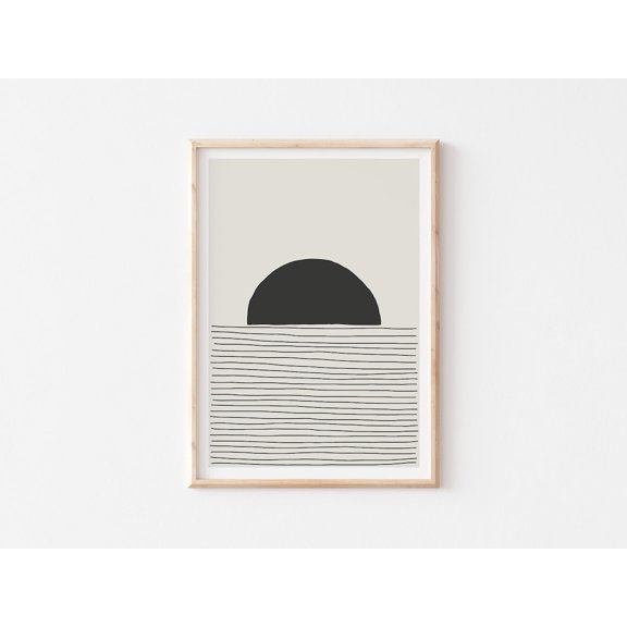 Sunset Poster, Abstract Wall Art, Beige And Black Line Art, Wall Print, Geometric Art Print,, Stretched Canvas Size 12x18 F03.1.14l1498