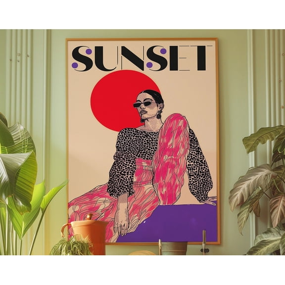Sunset Poster, Retro Print, Red Wall Art, Dopamine Decor, Psychedelic Wall Art, Trippy Poster, Preppy Print, Aesthetic Poster, Eclectic Art Wall Art, Modern Wall Decor, 8x12 UNFRAMED