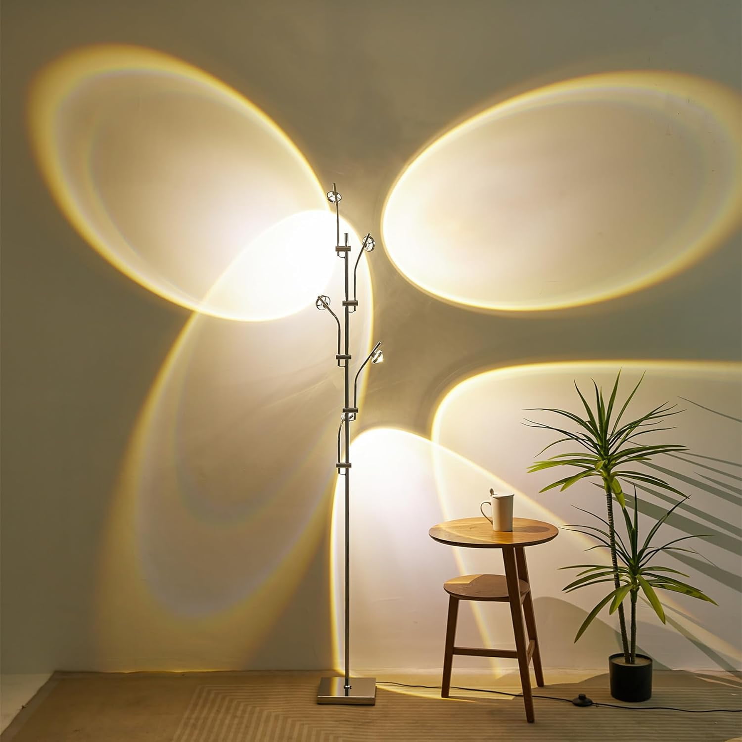 Sunset Projection Floor lamp Unique 5 Head Floor Light Colour Background Decorative for Living Room Adjustable Projector lamp Modern LED Tall Lamp Bed Room Galvanized Chrome Sunsets Light lamp