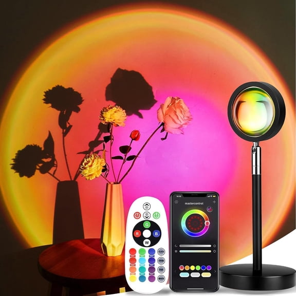 Sunset Projection Lamp RGB LED Rainbow Night Light with Remote Control 16 Static Colors 4 Dynamic Modes Adjustable Angle for Photography Vlog Party Bedroom Decor Gift