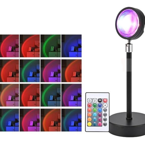 Sunset Projector Lamp,16 Color RGB LED Mood Light with Remote,360Rotation,Dimmable,Sunset Background,Decorative Night Light for Live Streaming,Photography/Selfie/Party,Bedroom