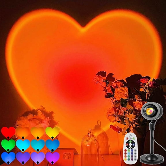 Sunset Projector Lights, 16 Color Changing Heart Projection Lamp with Remote, 360 Rotatable USB Powered Romantic Night Light for Valentine's Day Holiday Party Bedroom Decor