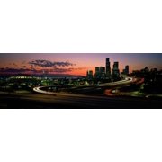 Sunset Puget Sound & Seattle skyline WA USA Canvas Art - Panoramic Images 18 x 7