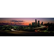 Sunset Puget Sound & Seattle skyline WA USA Canvas Art - Panoramic Images 36 x 13