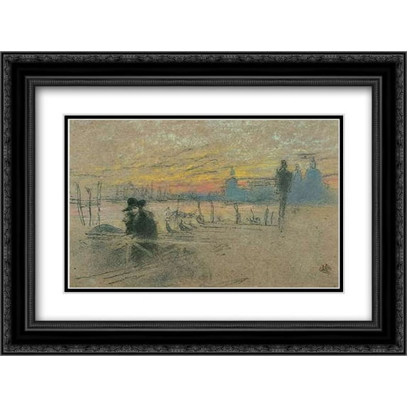 Sunset Red And Gold The Gondolier 1880 2x Matted 24x18 Black Ornate Framed Art Print by Whistler, James McNeill