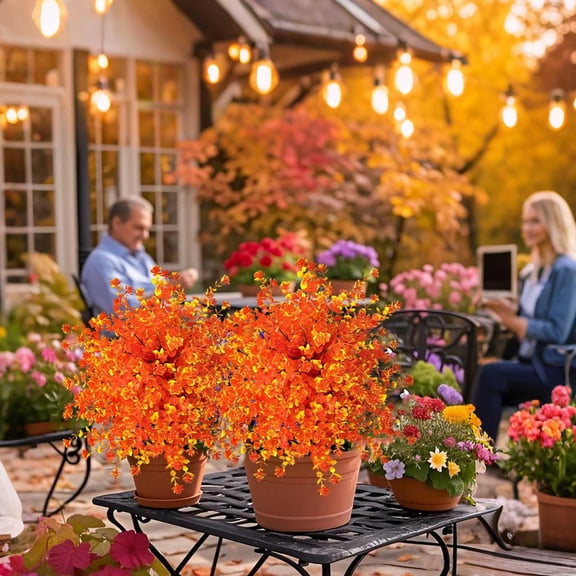 Sunset Red Autumn Eucalyptus - Fade-Resistant Artificial Decor, Flexible Bendable for Custom Arranging, Odor-Free Realistic Fall Foliage, for Home, Courtyard & Dining Table, 22.44in, Orange