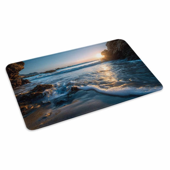 Sunset Reef Doormat Seaside Reef Ocean Waves Shiny Sunset Non Slip Low Profile Rubber Door Mat Washable Absorbent Indoor Front Door Mat Entryway Rug Entrance Carpet 16x24 Inch