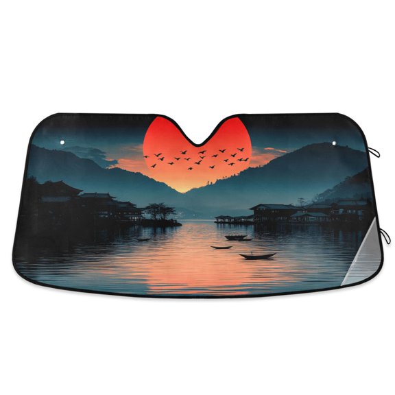 Sunset Reflect on River Car Windshield Sun Shade Foldable Car Front Window Visor Heat and UV Protection 53x23.5