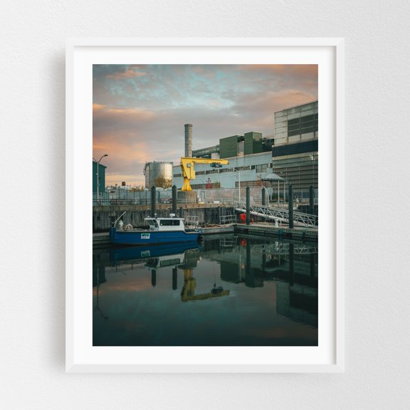 Sunset Reflections, Newtown Creek - Brooklyn New York Photography White Framed Wall Art Print 30 x 40 inches