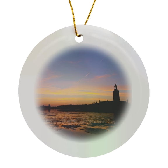 3drose, Sunset, Riddarfjarden, Town Hall, Stockholm, Sweden - Eu28 Pka0031 - Per Karlsson, Circle Porcelain Ornament