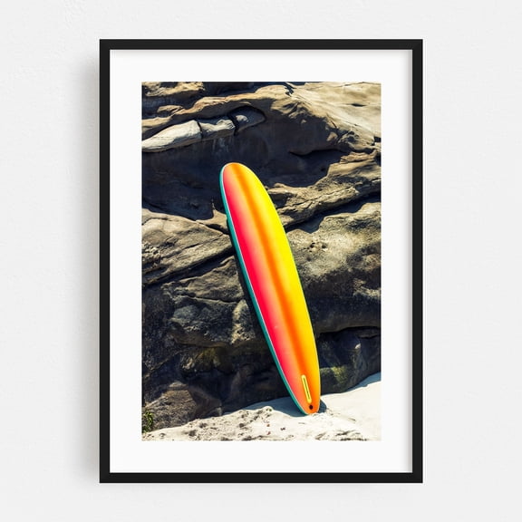 Sunset Ride - San Diego California Photography Surfboard Beach Coastal Ocean Surf Summer Tropical Black Framed Wall Art Print 5 x 7 inches