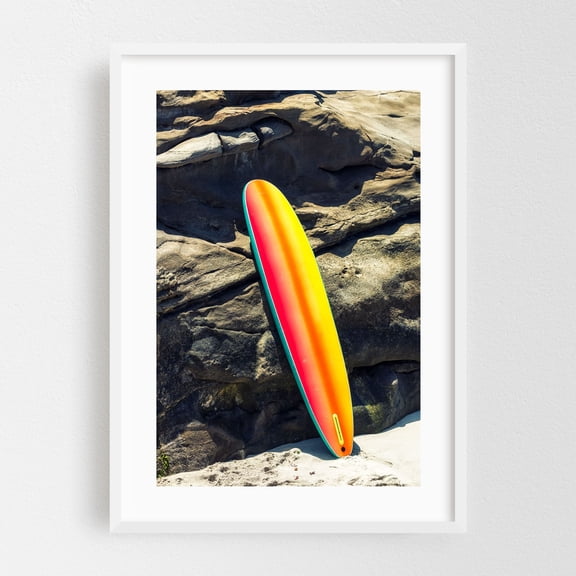 Sunset Ride - San Diego California Photography Surfboard Beach Coastal Ocean Surf Summer Tropical White Framed Wall Art Print 5 x 7 inches