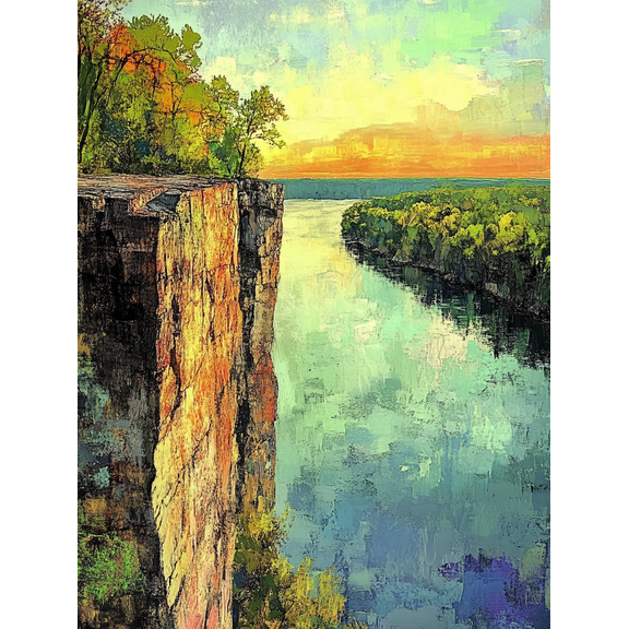 Sunset River Cliff Canvas Print/Wall ArtSuitable for Living RoomBedroomOfficeBathroomHotel Decoration