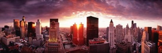 Sunset River View Chicago IL Canvas Art - Panoramic Images (36 x 12)