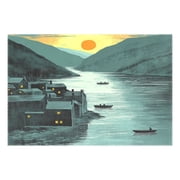 Sunset Riverside Town 12x18in Heat-Resistant Non-Slip Place Mat, Durable and Wrinkle-Resistant