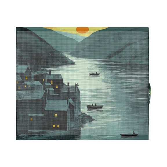 Sunset Riverside Town Door Panels 25x72in Breathable Mesh Privacy UV Blocking with Tie Back