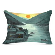 Sunset Riverside Town Soft Plush Pillow Cover, Zippered Design, Comfortable for Bedroom and Sofa