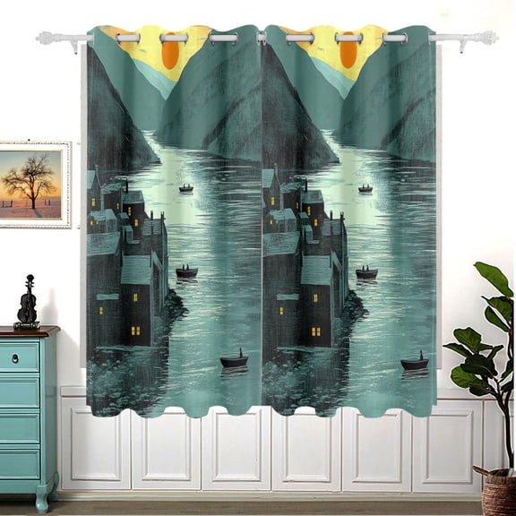 Sunset Riverside Town Thermal Blackout Curtains 63x55 Inch 2 Panels Grommet Window Drapes for Bedroom Living Room