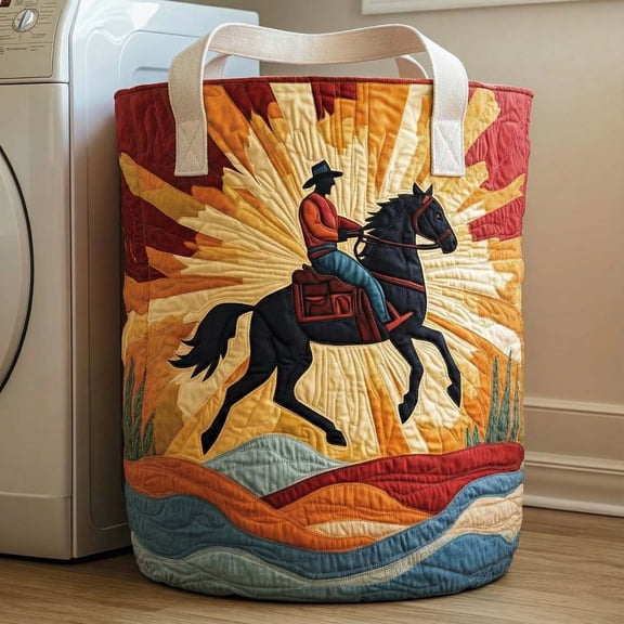Sunset Rodeo Quilted Laundry Basket, Storage Bin Laundry Basket Fabric, House Storage Hamper, Mother Day's Gift Ideas