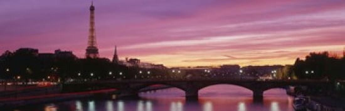 Sunset Romantic City Eiffel Tower Paris France Canvas Art - Panoramic Images (18 x 6)