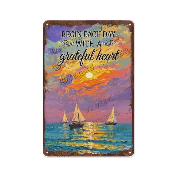 Sunset Sailboat Inspirational Quote 8x12 Inch Metal Sign | Coastal Motivational Wall Art | Perfect for Beach Homes and Ocean Lovers