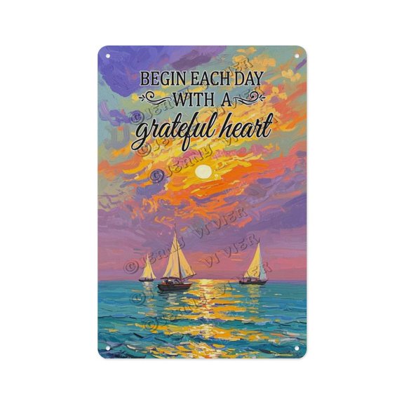Sunset Sailboat Inspirational Quote Tin Sign 8x12 Inches - Perfect Motivational Wall Art for Beach Houses, Offices, and Living Rooms