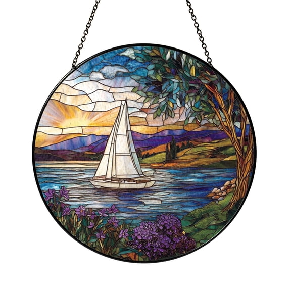 Sunset Sailboat Window Hanging – Stained Glass Style Nautical Decor2