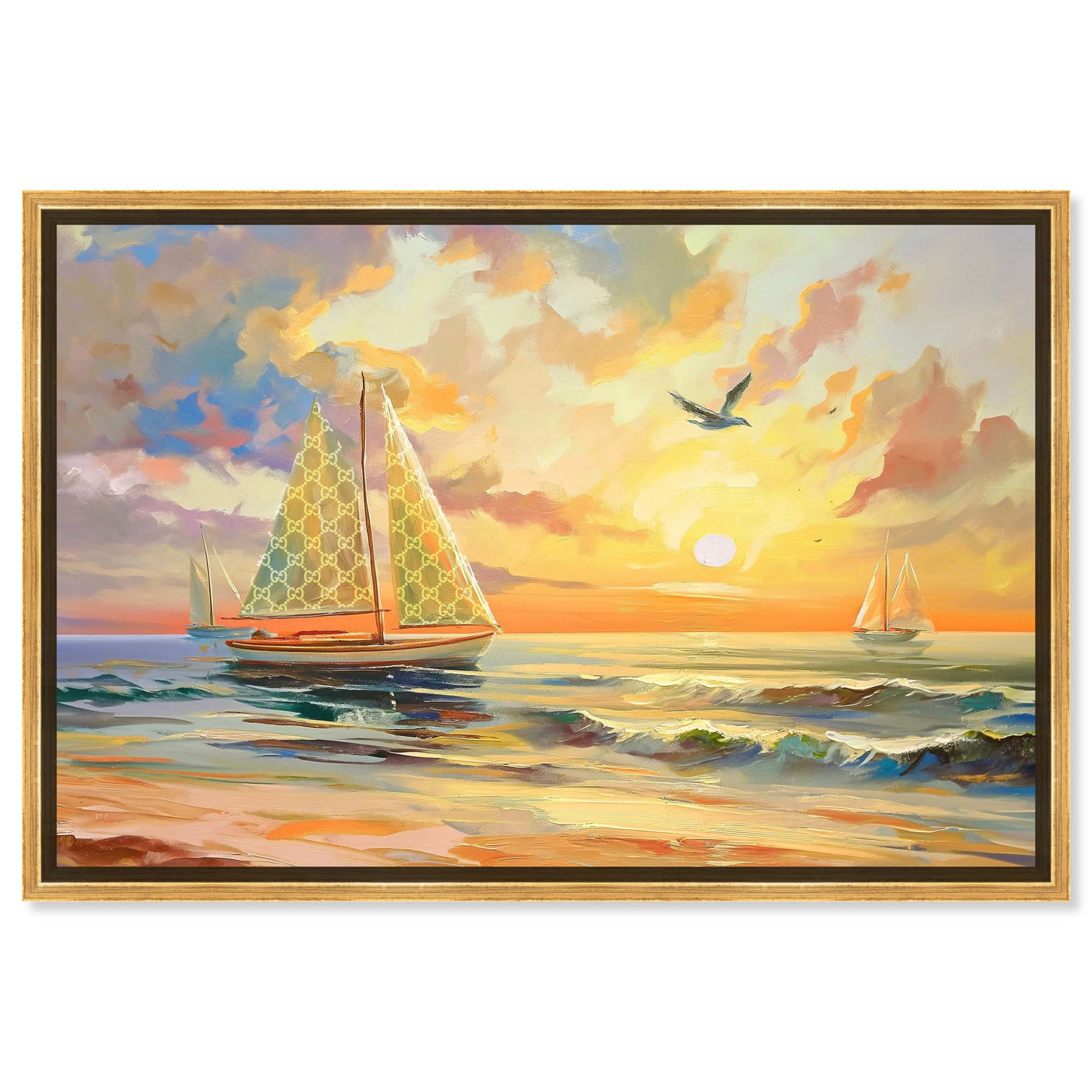 Sunset Sailboats Canvas Glam Beach Wall Art by Art Remedy, Gold Frame ...