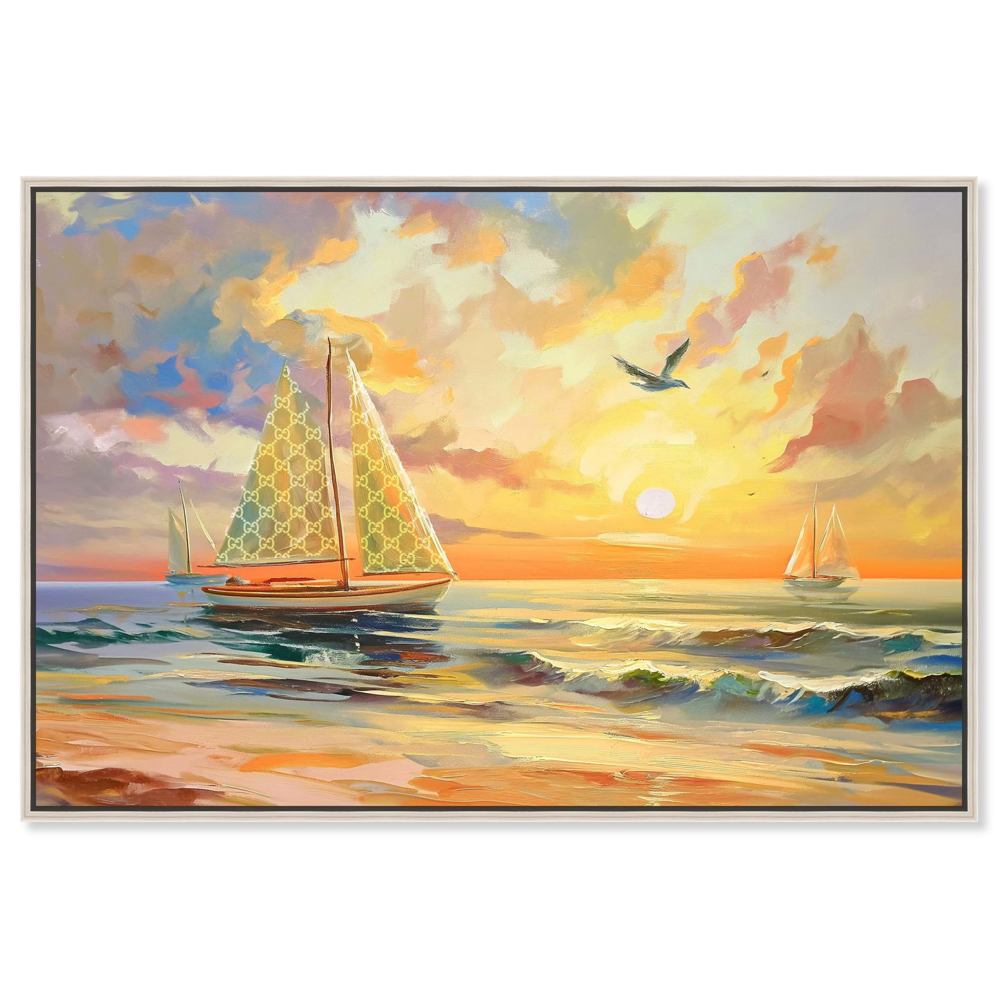 Sunset Sailboats Canvas Glam Beach Wall Art by Art Remedy, Silver Frame ...