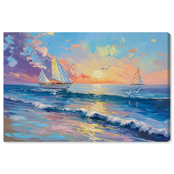 Sunset Sailboats II Canvas Glam Beach Wall Art by Art Remedy, Gallery Wrapped, 24" x 16"