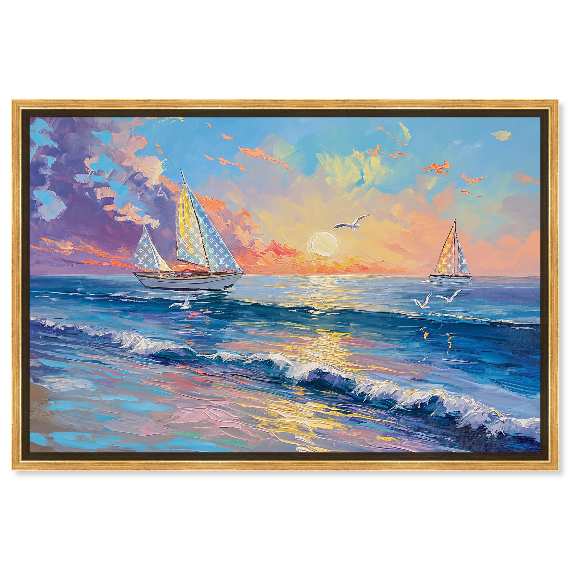 Sunset Sailboats II Canvas Glam Beach Wall Art by Art Remedy, Gold ...
