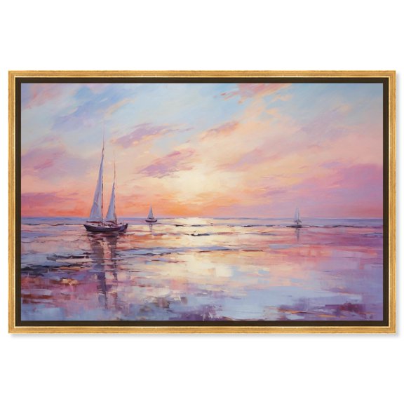 Sunset Sailing Canvas Glam Beach Wall Art by Art Remedy, Gold Frame, 30" x 20"