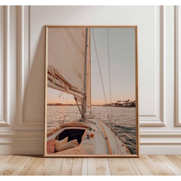Sunset Sailing Photography Poster, Stretched Canvas 16x20in