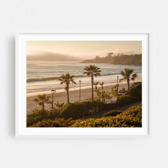 Sunset at Salt Creek Beach, Dana Point - Dana Point California Photography Beach Sunset Palm Tree Coast Seascape Tropical Ocean White Framed Wall Art Print 11 x 14 inches