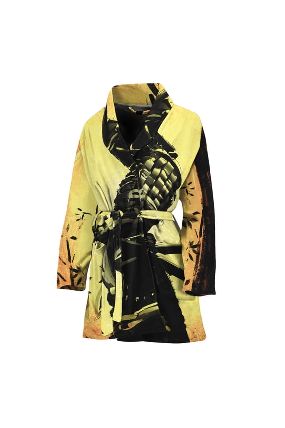 Sunset Samurai Warrior Women Bathrobe One Size Univeral Fits, Samurai Fashion Lightweight Plush Fleece Long Robe For Women