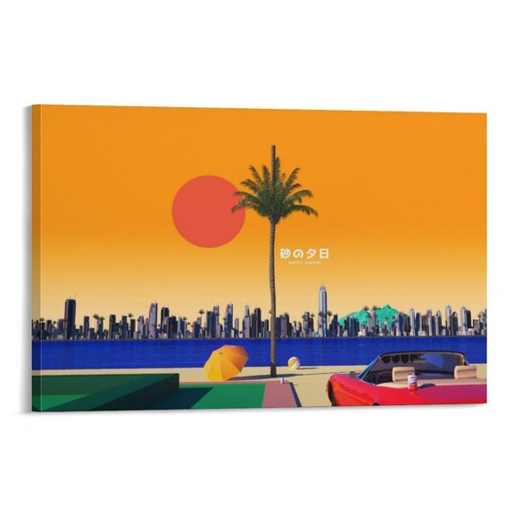 Sunset on The Sandy Beach by Hiroshi Nagai (Poster) Picture Print Canvas Poster Wall Paint Art Posters Decor Modern Home Artworks Gift 16x24inch(40x60cm)