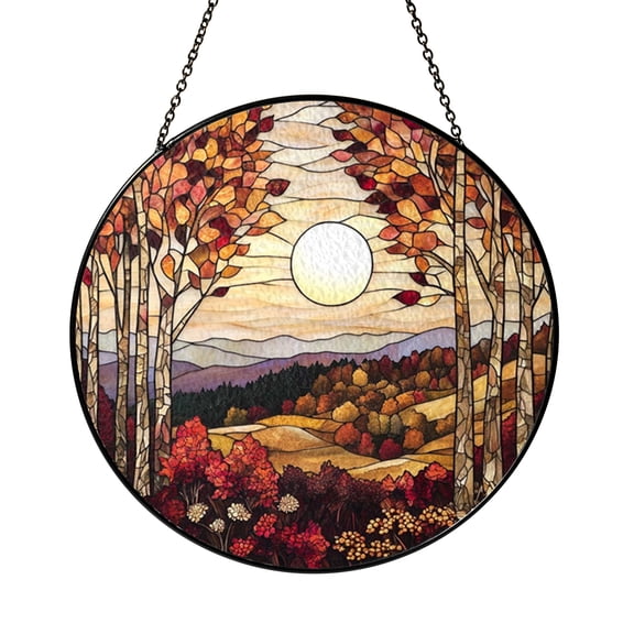 Sunset Scene Window Hanging, Faux Glass Inspired Nature Decor for Home