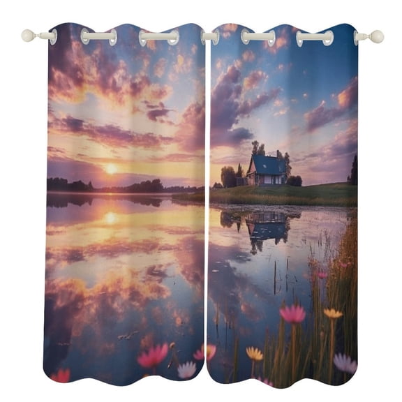 Sunset Scenery Modern Window for Living Room Curtains for Child Bedroom Kitchen Decor Blinds Drapes