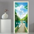 Sunset Sea Beach Door Sticker Adhesive PVC Forest Bridge Natural