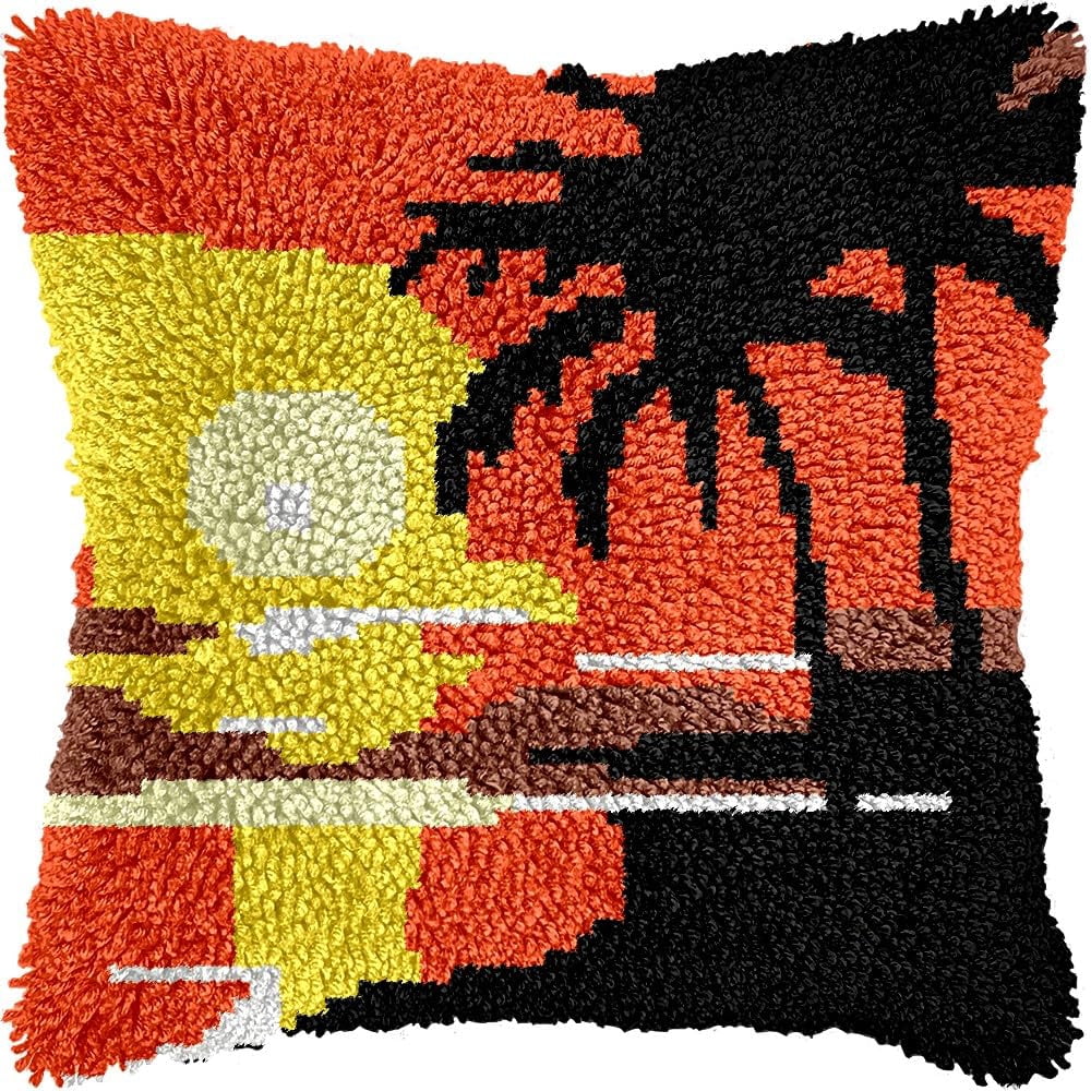 Sunset on the Sea Latch Hook Kits Pillow kits Cushion Throw Pillow Embroidery Craft Kits DIY Kits of DIY Hooking Pillowcase Cover Supplier with Color Printed Canvas 43x43cm (44)