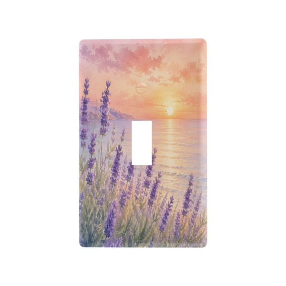 Sunset Sea Lavender Print Decorative Wall Plate, Flame Retardant PC Plastic Light Switch & Outlet Cover with Mounting Screws Fits Toggle Switch