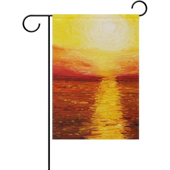 Sunset Sea Oil Painting Decorative Double Sided House Flag 28 x 40 inch