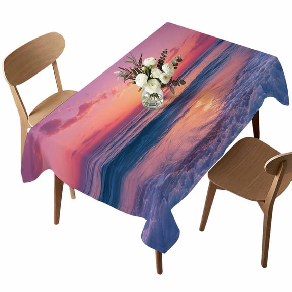 Sunset Sea Rectangle Tablecloth Summer Beach Orange Pink Sunset Waterproof Wrinkle Free Soft Table Cloth Spill-Proof Washable Table Cover for Dining Party Picnic 60 x 102 Inch