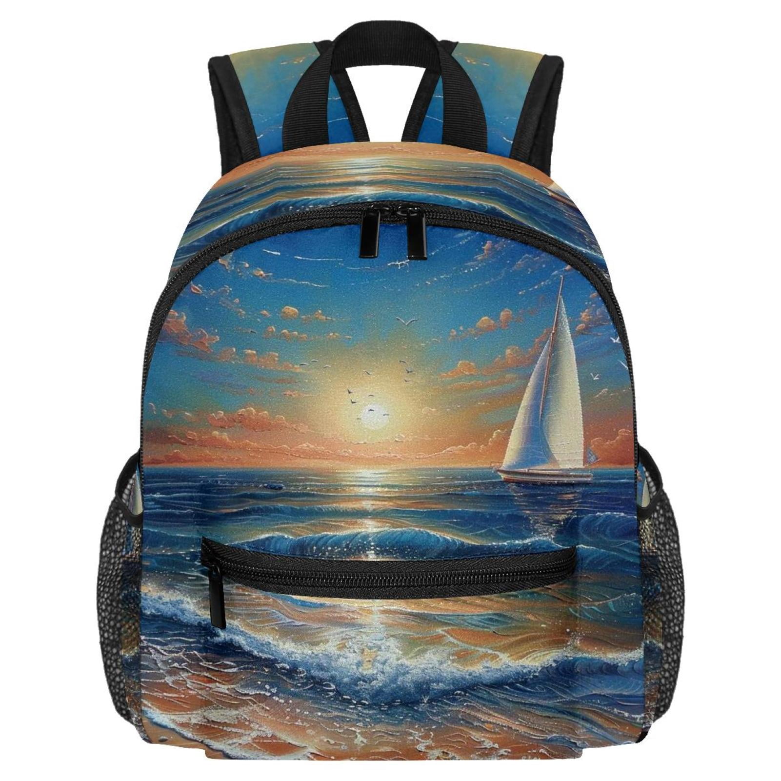 Sunset Sea Seagull Ship Little Kids Backpack, Toddler Boys School Bag, Fits 3 to 8 Years Old Children
