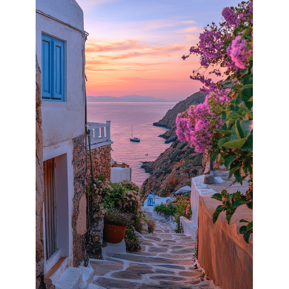 Sunset Sea View Coastal Town Canvas Print/Wall Art Perfect for Living Room Bedroom Kitchen Bathroom Office Decoration