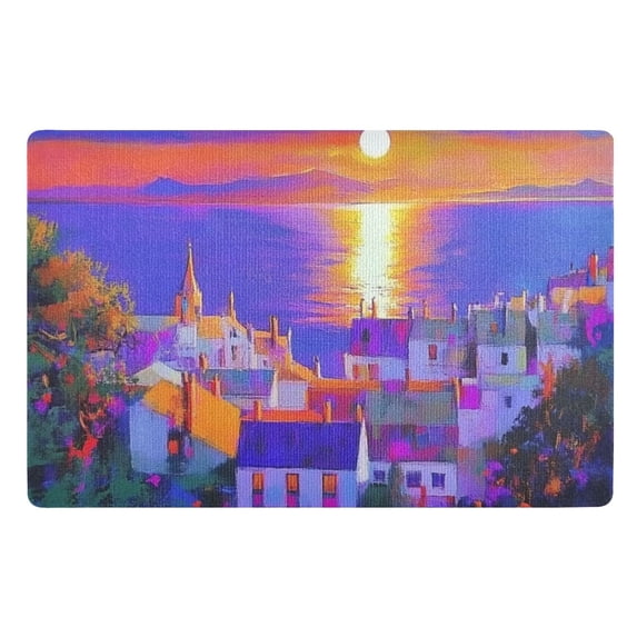 Sunset Seaside Town Floor Door Mat Outdoor Indoor for Home Entrance Welcome Mats 32"x20"