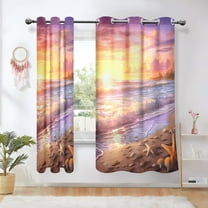 Sunset Seastar on Beach Semi Sheer Curtains 2 Panels Faux Linen Voile Sheer Drapes for Office Living Room 63x52in