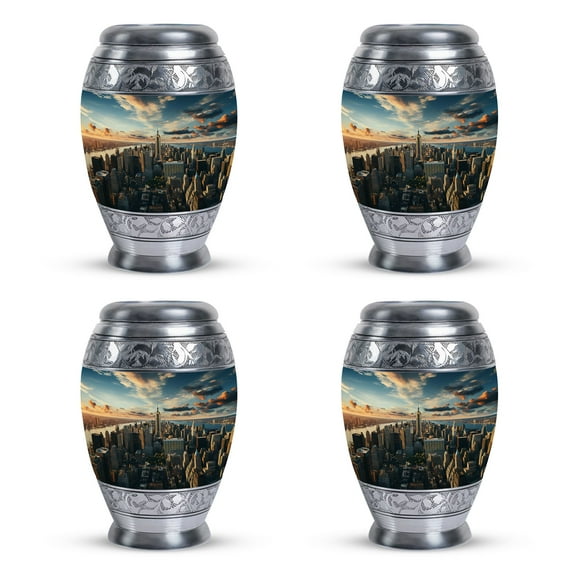 Sunset Serenade Over Cityscape - Cremation Urn For Human Ashes - Loving Memories Capsule - Personalized Urn For Family Tributes - Adult Ashes - 3 Inch, Set Of 4