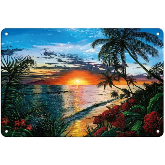 Sunset Serenade Hawaiian Ocean Paradise Metal Tin Sign 8 X 12 Inch